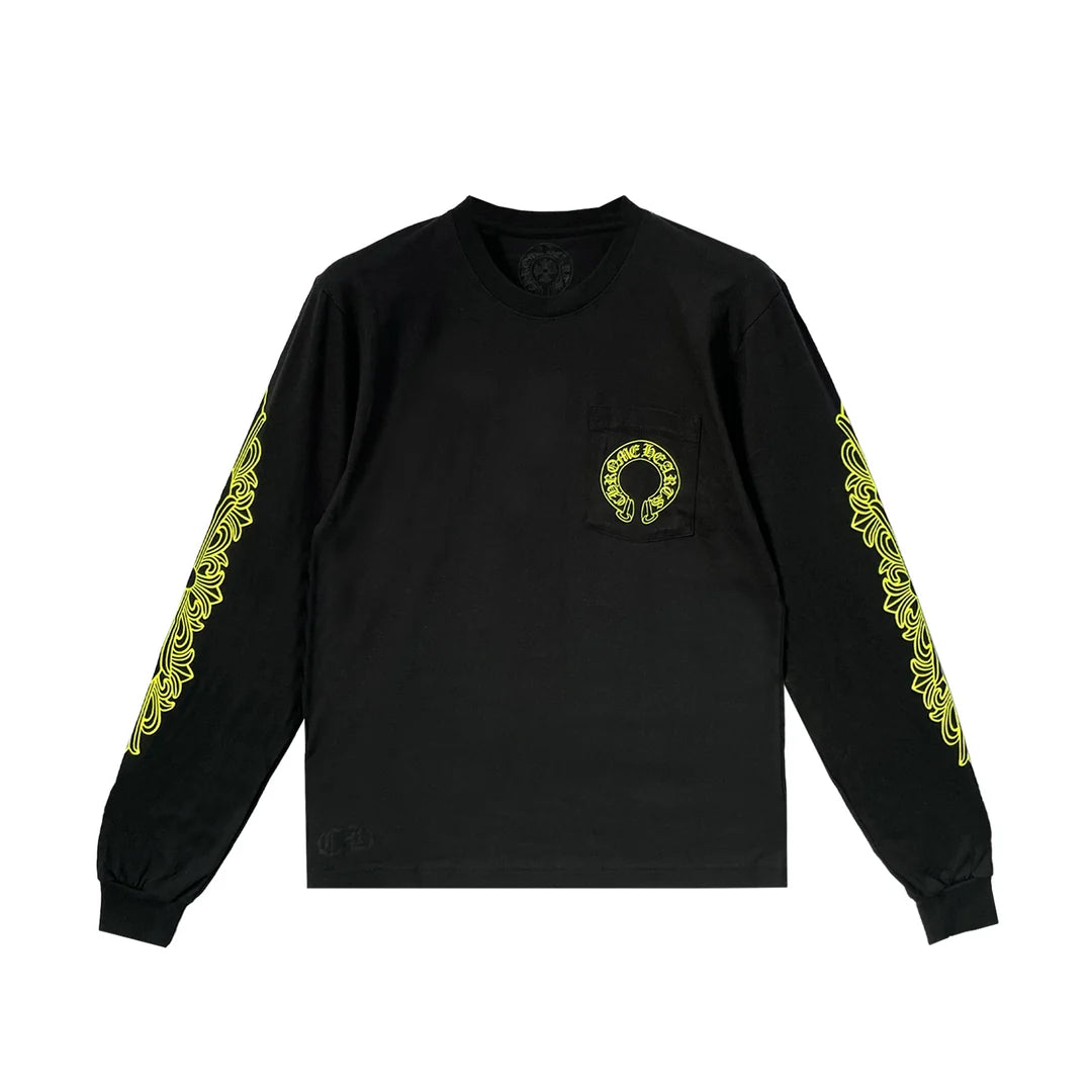 Chrome Hearts Floral Horseshoe Long Sleeve Tee Black/Neon