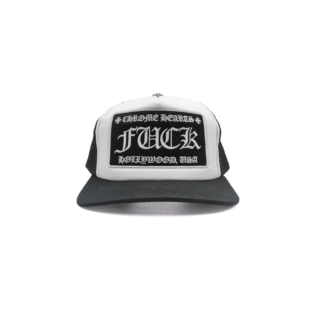 Chrome Hearts Fuck Embroidered Hollywood Trucker White/Black