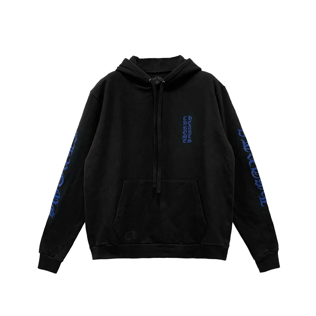 Chrome Hearts Vertical Script Pull Over Hoodie Black/Blue