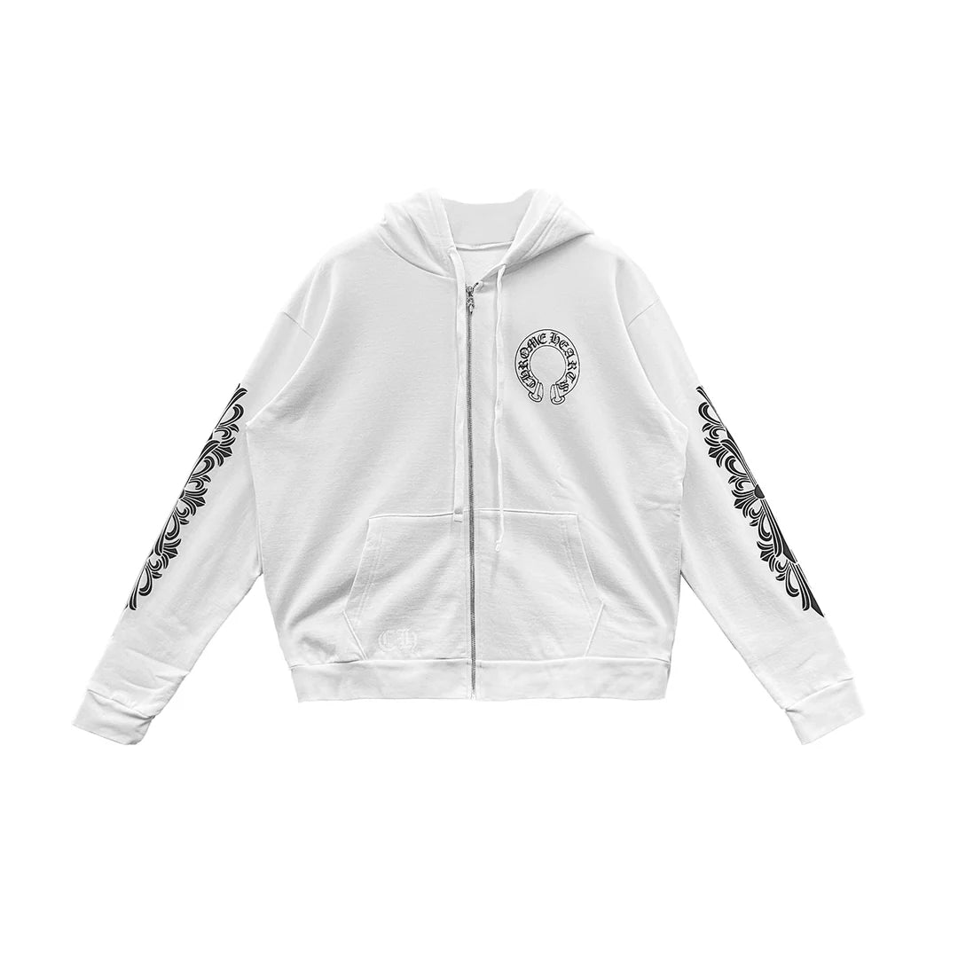 Floral Horseshoe Zip-Up Hoodie