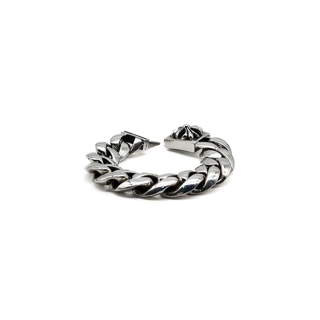 Plus Cross Cuban Link ID Box Bracelet .925 Silver