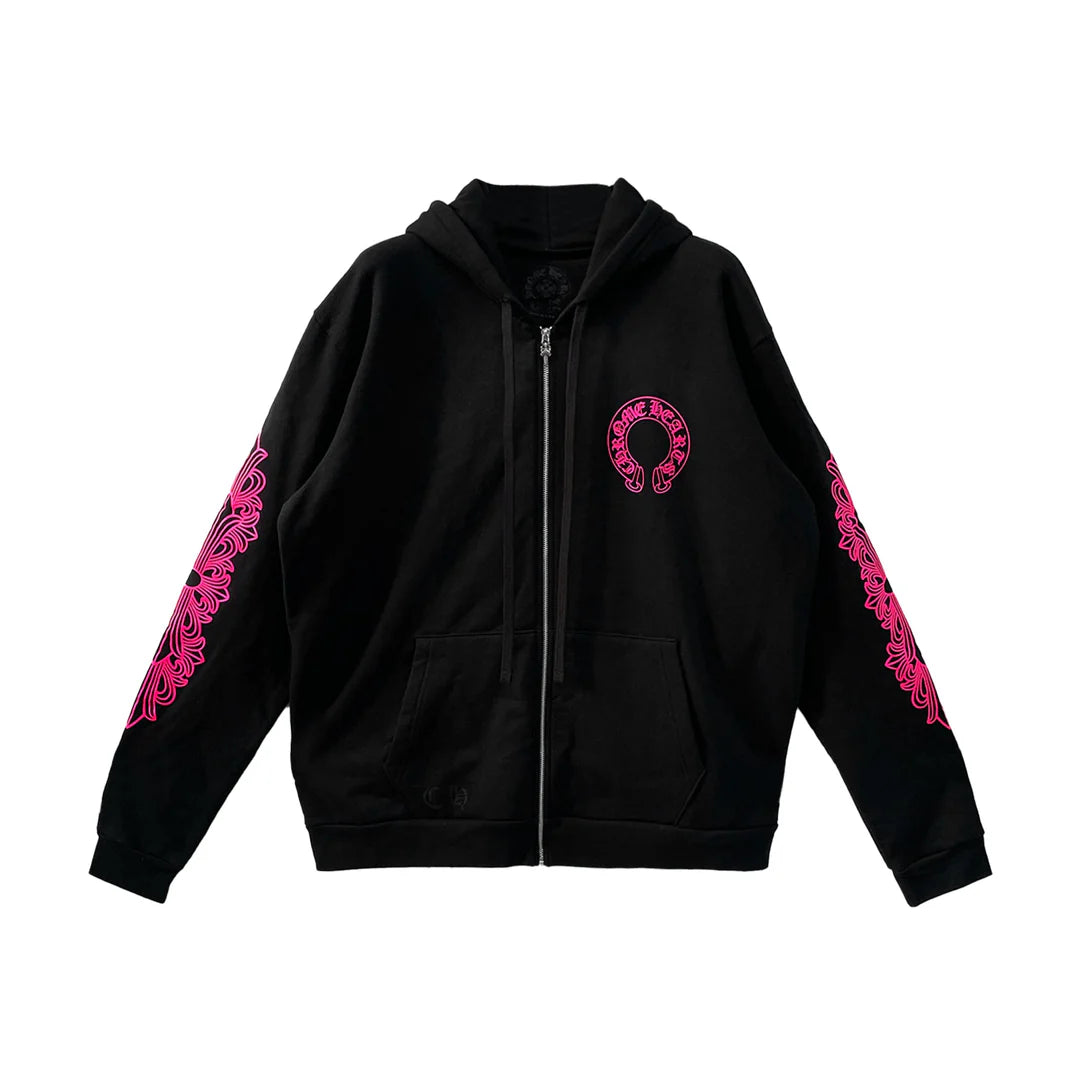 Floral Horseshoe Zip-Up Hoodie