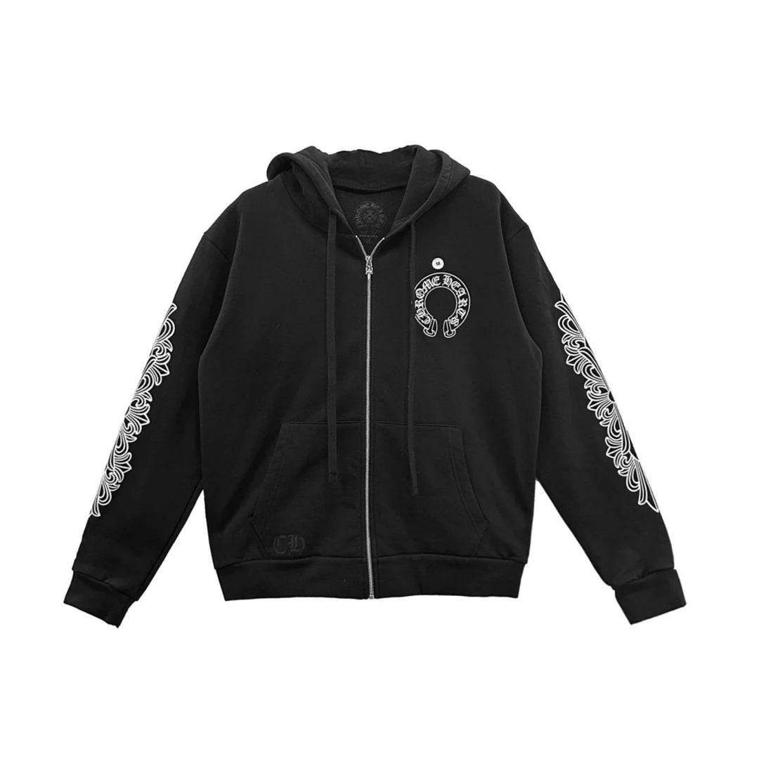 Floral Horseshoe Zip-Up Hoodie