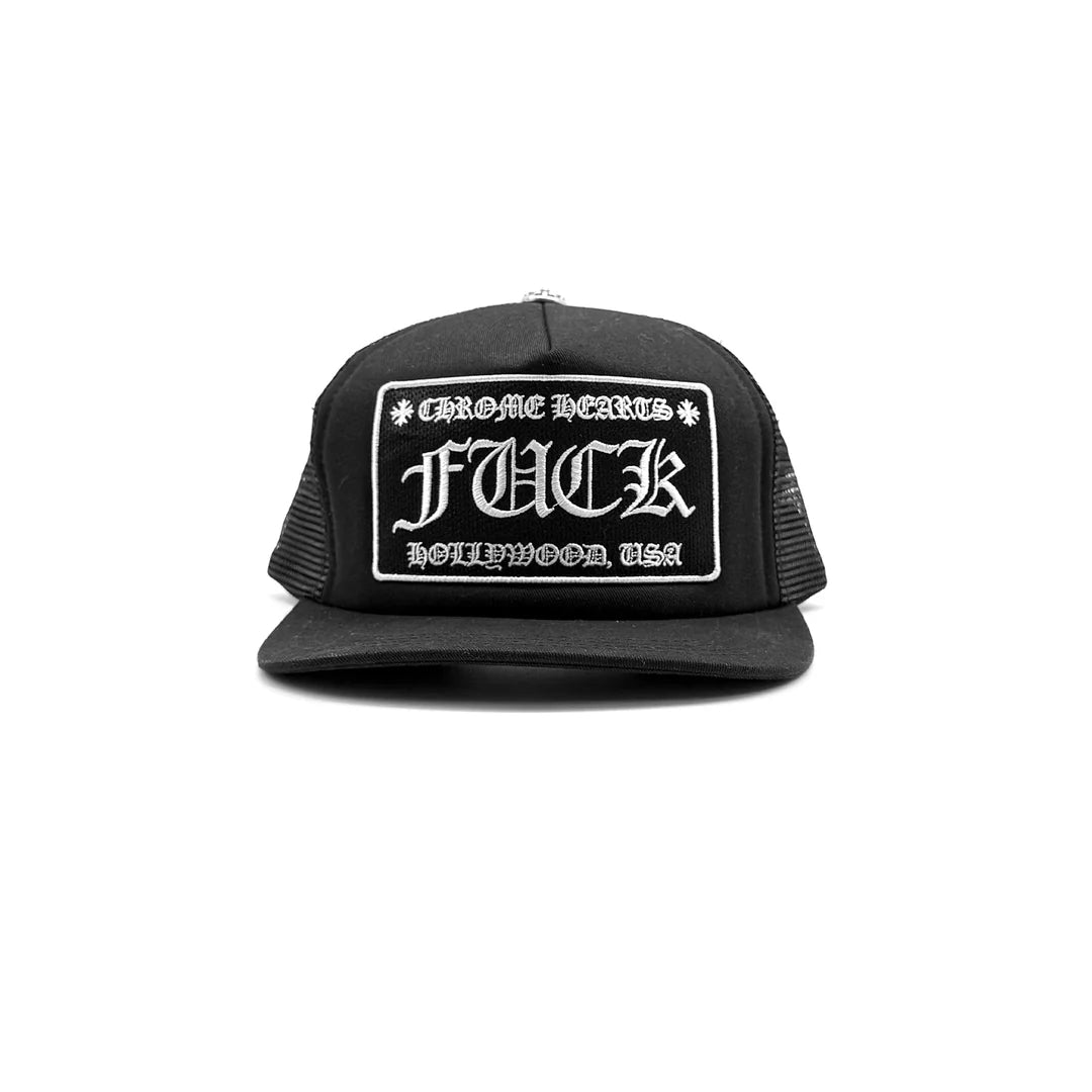 Chrome Hearts Fuck Embroidered Hollywood Trucker Black